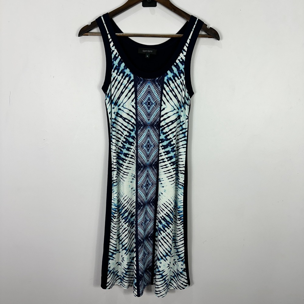 Karen Kane Tank Dress Womens XS Blue Geometric Tie Dye Print Sleeveless Knit